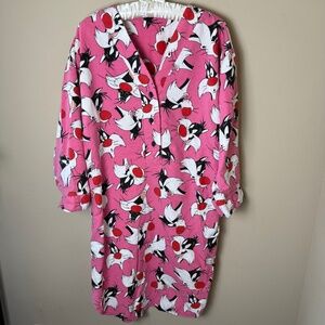 Vintage Looney Tunes Pajamas Nightgown Womens Medium Large Pink Sylvester 90s